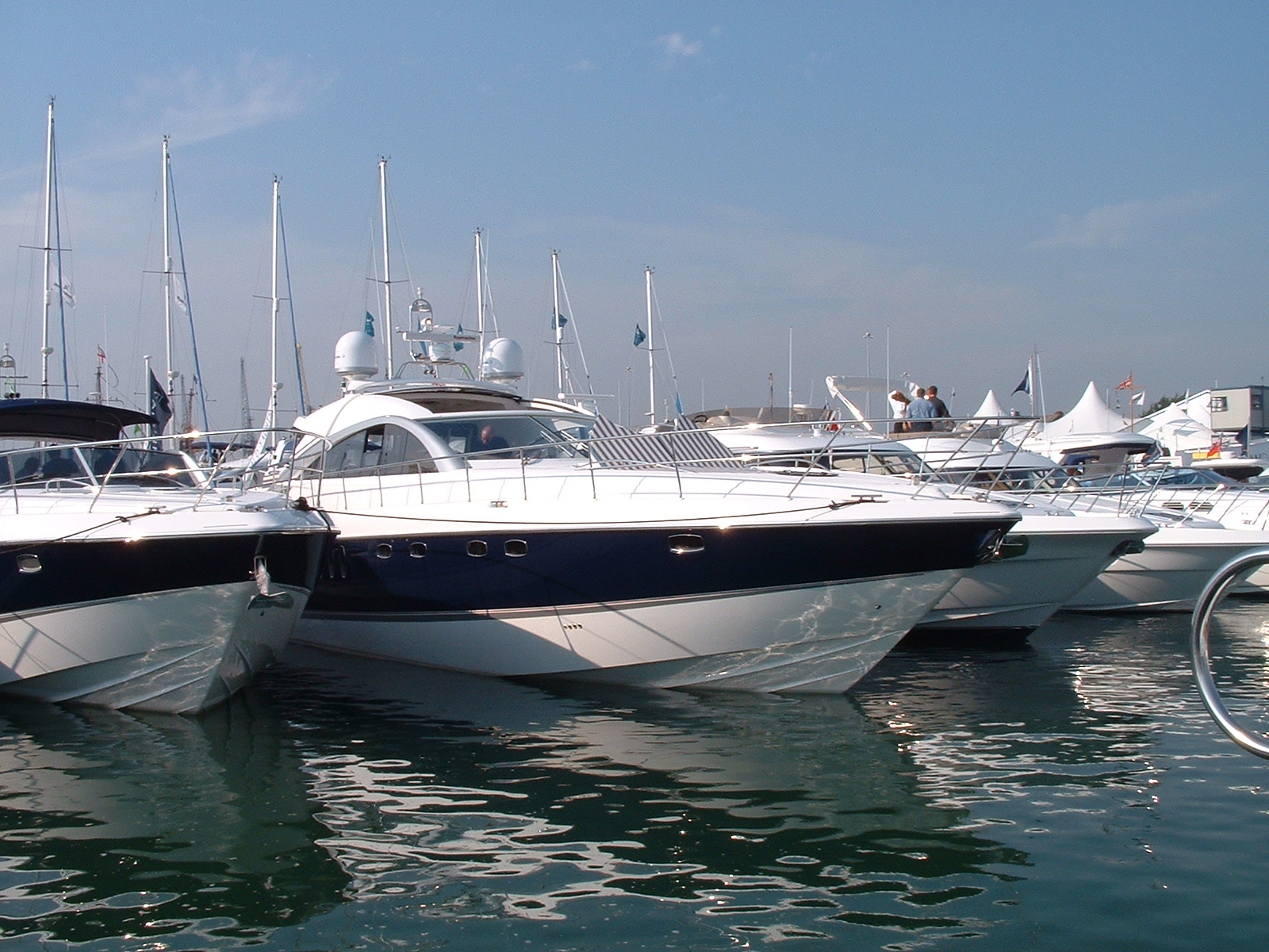 row of yachts at the south hampton boat show