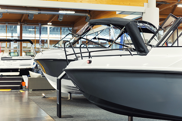 Boat docked at a dealership